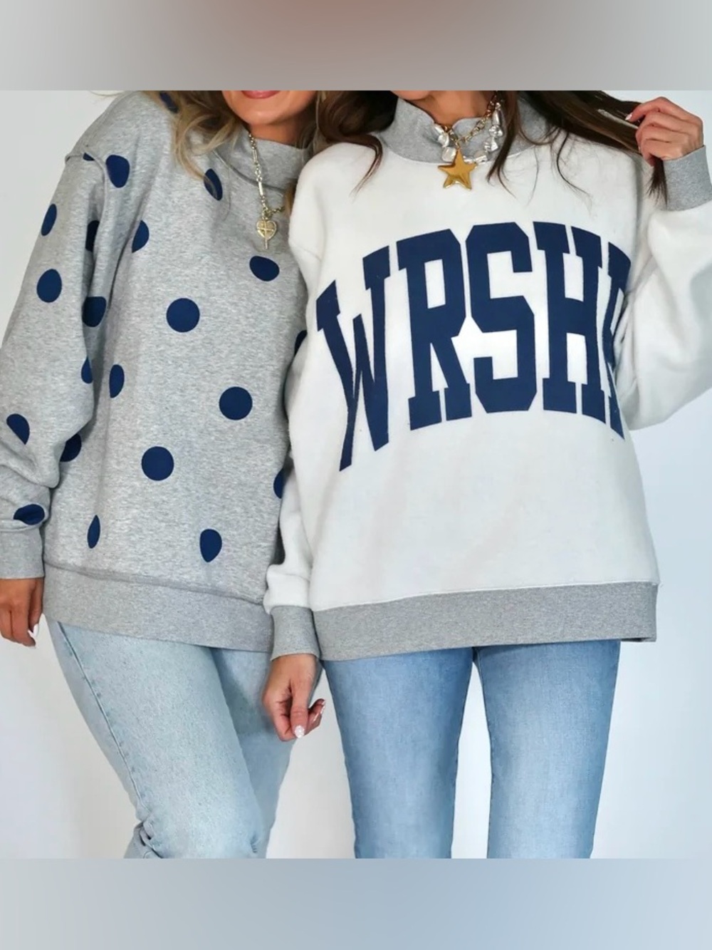 WRSHP Reversible Polka Dot Mock Neck Sweatshirt S/M